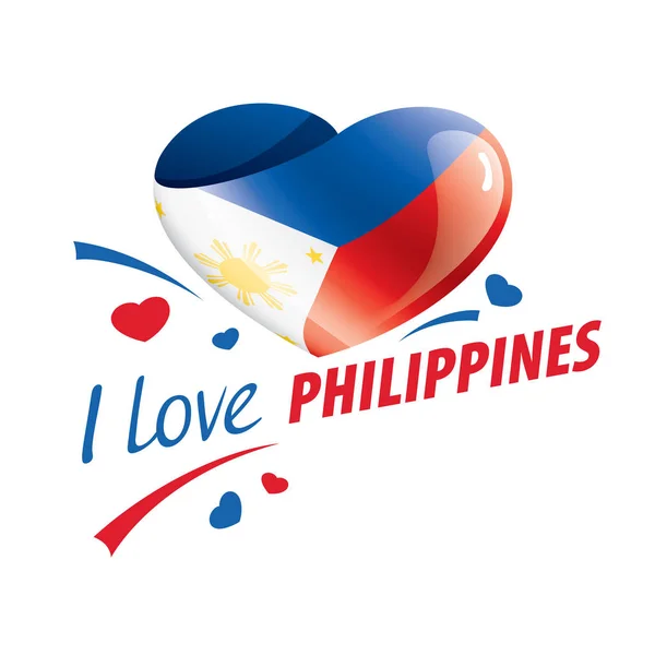 National flag of the Philippines in the shape of a heart and the inscription I love Philippines. Vector illustration — 스톡 벡터