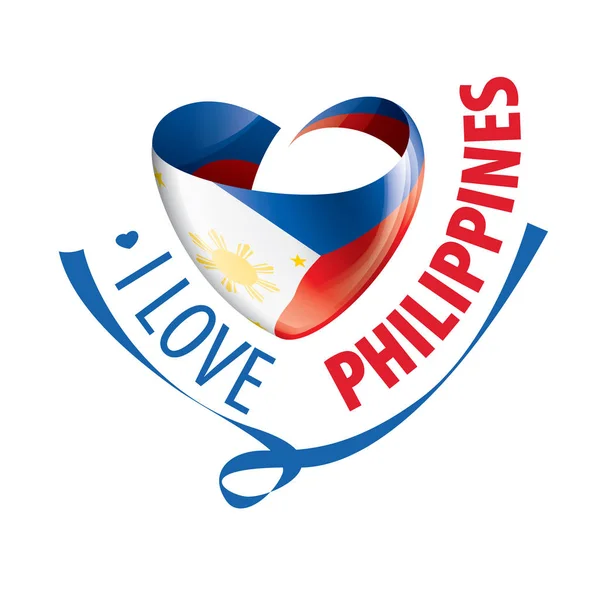 Bandera nacional de Filipinas en forma de corazón y la inscripción Me encanta Filipinas. Ilustración vectorial — Vector de stock