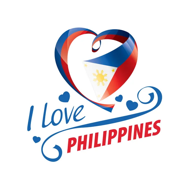 Bandera nacional de Filipinas en forma de corazón y la inscripción Me encanta Filipinas. Ilustración vectorial — Archivo Imágenes Vectoriales