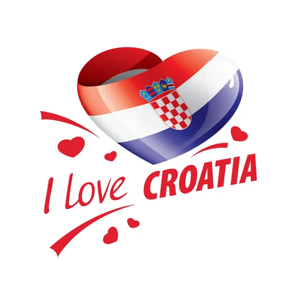 クロアチアの国旗がハートの形をしていて、私が愛するクロアチアの碑文があります。ベクターイラスト — ストックベクタ
