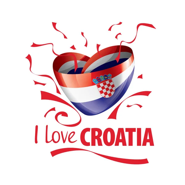 Εθνική σημαία της Κροατίας σε σχήμα καρδιάς και η επιγραφή που αγαπώ Κροατία. Εικονογράφηση διανύσματος — Διανυσματικό Αρχείο