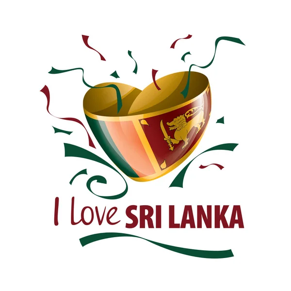 Flaga narodowa Sri Lanki w kształcie serca i napis Kocham Sri Lankę. Ilustracja wektora — Wektor stockowy