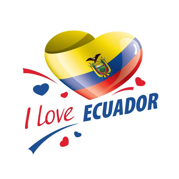 Nationale vlag van Ecuador in de vorm van een hart en de inscriptie Ik hou van Ecuador. Vectorillustratie — Stockvector