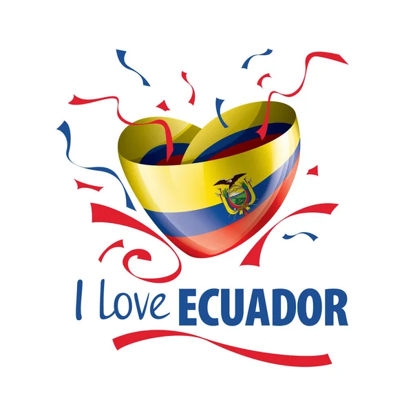 Bandera Nacional del Ecuador en forma de corazón y la inscripción Me encanta Ecuador. Ilustración vectorial — Archivo Imágenes Vectoriales