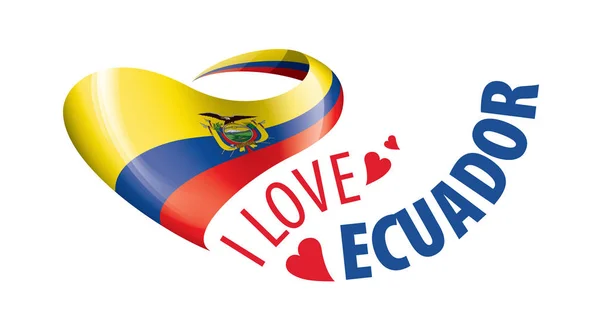 National flag of the Ecuador in the shape of a heart and the inscription I love Ecuador. Vector illustration — Stock Vector