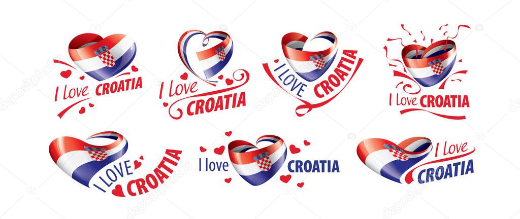 National flag of the Croatia in the shape of a heart and the inscription I love Croatia. Vector illustration