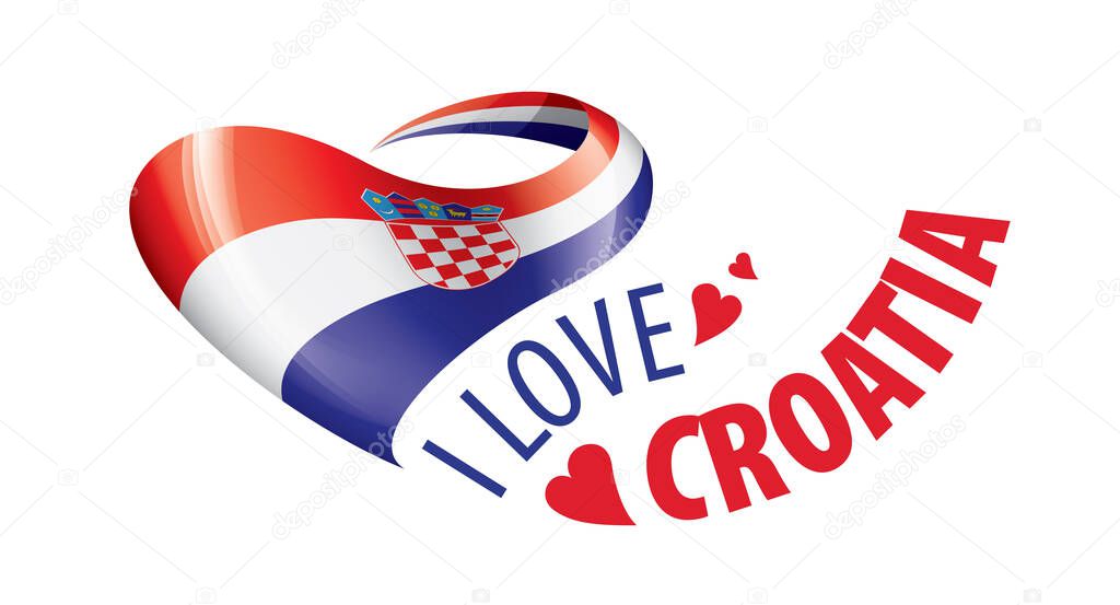 National flag of the Croatia in the shape of a heart and the inscription I love Croatia. Vector illustration