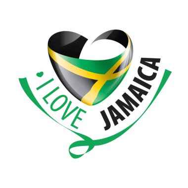 Jamaika 'nın kalp şeklinde ulusal bayrağı ve Jamaika' ya bayılıyorum. Vektör illüstrasyonu