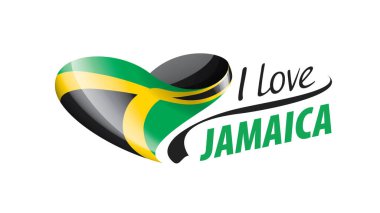 Jamaika 'nın kalp şeklinde ulusal bayrağı ve Jamaika' ya bayılıyorum. Vektör illüstrasyonu