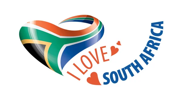 Drapeau national de l'Afrique du Sud en forme de cœur et l'inscription que j'aime l'Afrique du Sud. Illustration vectorielle — Image vectorielle