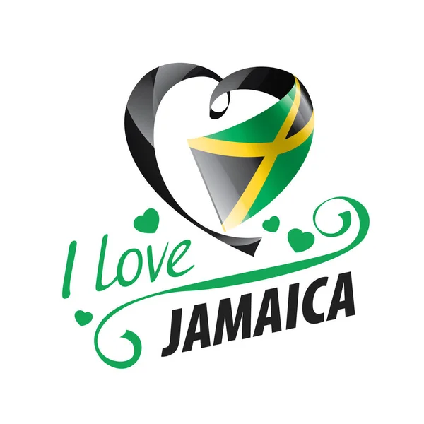 National flag of the Jamaica in the shape of a heart and the inscription I love Jamaica. Vector illustration — Stock Vector
