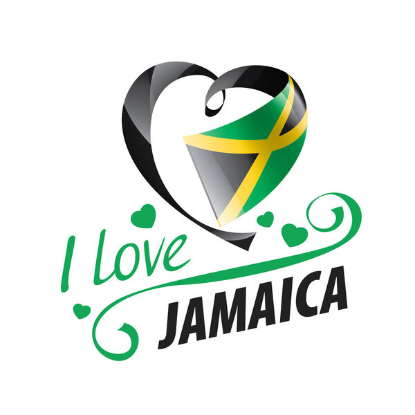 National flag of the Jamaica in the shape of a heart and the inscription I love Jamaica. Vector illustration