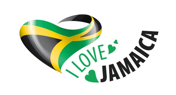 Nationalflagge der jamaica in Form eines Herzens und der Aufschrift i love jamaica. Vektorillustration — Stockvektor