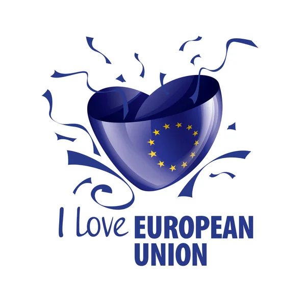 Σημαία της Ευρωπαϊκής Ένωσης σε σχήμα καρδιάς και η επιγραφή που αγαπώ Ευρωπαϊκή Ένωση. Εικονογράφηση διανύσματος — Διανυσματικό Αρχείο
