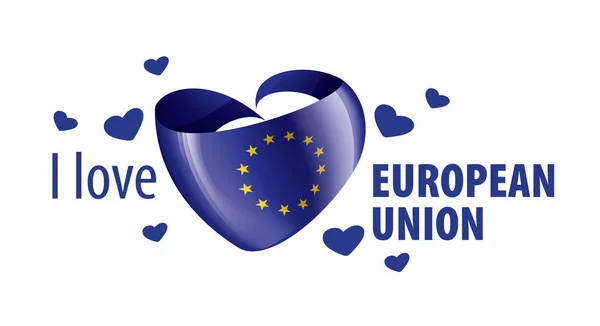 Σημαία της Ευρωπαϊκής Ένωσης σε σχήμα καρδιάς και η επιγραφή που αγαπώ Ευρωπαϊκή Ένωση. Εικονογράφηση διανύσματος — Διανυσματικό Αρχείο