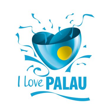 Palau 'nun kalp şeklinde ulusal bayrağı ve Palau' yu sevdiğim yazıt. Vektör illüstrasyonu
