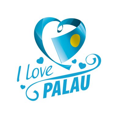 Palau 'nun kalp şeklinde ulusal bayrağı ve Palau' yu sevdiğim yazıt. Vektör illüstrasyonu