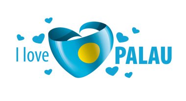 Palau 'nun kalp şeklinde ulusal bayrağı ve Palau' yu sevdiğim yazıt. Vektör illüstrasyonu