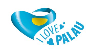 Palau 'nun kalp şeklinde ulusal bayrağı ve Palau' yu sevdiğim yazıt. Vektör illüstrasyonu