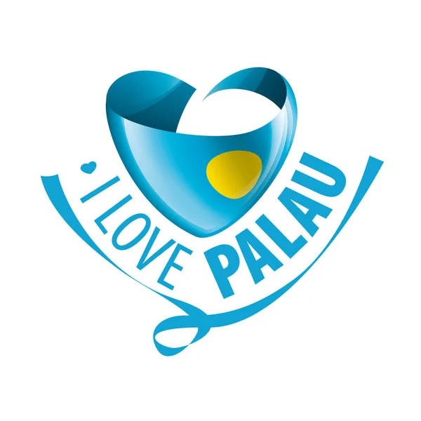 Bandeira nacional do Palau na forma de um coração e a inscrição Eu amo Palau. Ilustração vetorial —  Vetores de Stock