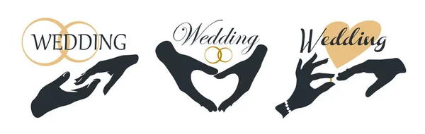 The hand of a man and a woman together. Vector signs for weddings — Stock Vector