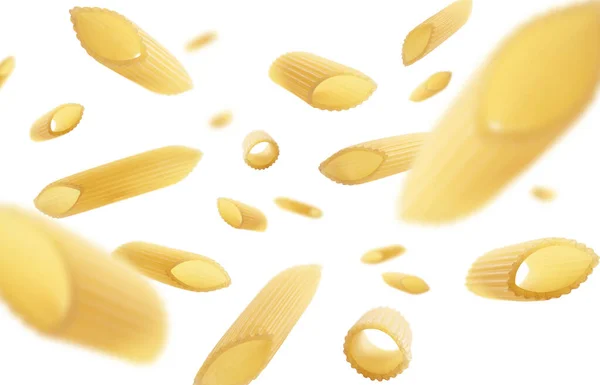 Italian pasta levitating on a white background — Stock Photo, Image