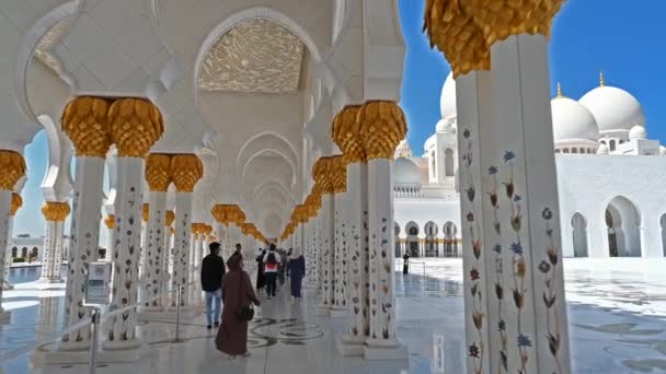 Mezquita Sheikh Zayed bin Sultan Al Nahyan, Abu Dhabi, Emiratos Árabes Unidos. Clear Sunny day, marzo 12, 2020 — Vídeo de stock