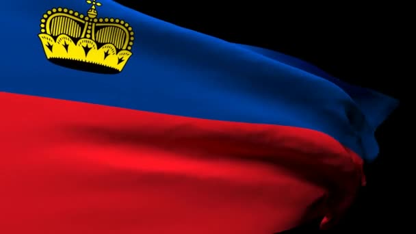 La bandera nacional de Liechtensteins ondea en el viento — Vídeo de stock