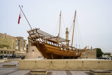 BAE 'nin Dubai Müzesi bölgesindeki ahşap gemi. Açık Gün 14 Mart 2020
