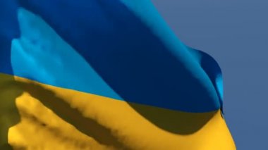 Ukrayna 'nın ulusal bayrağı gökyüzüne karşı rüzgarda dalgalanıyor