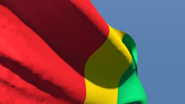 Le drapeau national de Guinée flotte dans le vent contre le ciel 