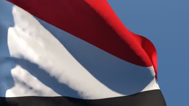 De nationale vlag van Jemen wappert in de wind — Stockvideo