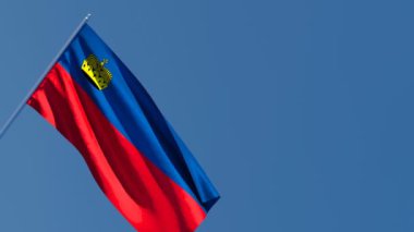 Lihtenştayn 'ın ulusal bayrağı rüzgarda dalgalanıyor