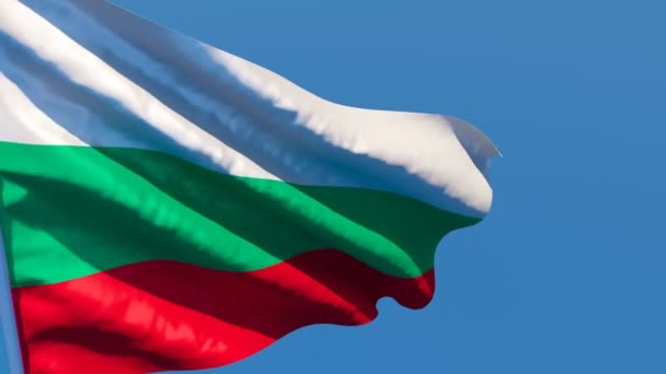 La bandera nacional de Bulgaria ondea con el viento — Vídeos de Stock