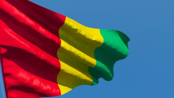 Gine 'nin ulusal bayrağı gökyüzüne karşı rüzgarda dalgalanıyor. — Stok video