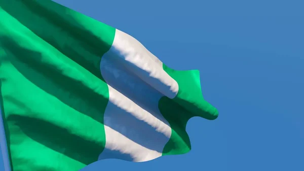 Rendering 3D della bandiera nazionale della Nigeria sventola nel vento — Foto Stock