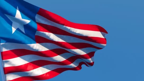 La bandera nacional de Liberia ondea en el viento — Vídeo de stock