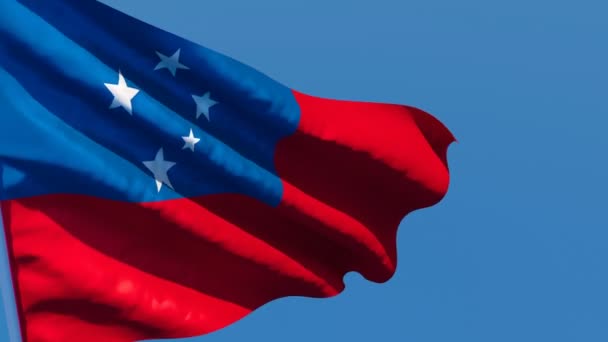 Η εθνική σημαία της Σαμόα κυματίζει στον άνεμο — Αρχείο Βίντεο