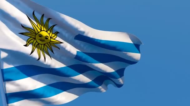 Bandeira nacional do Uruguai flutters no vento — Vídeo de Stock