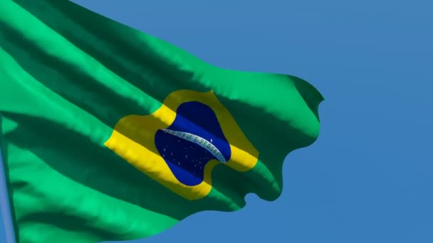The national flag of Brazil is flying in the wind — Stock Video