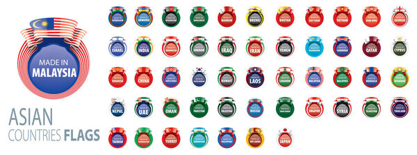 National flags of Asian countries. Vector illustrations