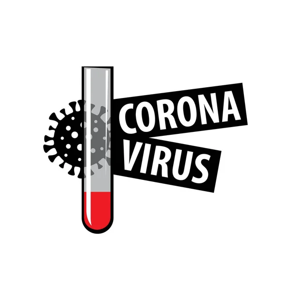 Signo vectorial de coronavirus y tubos de ensayo médicos de vidrio — Archivo Imágenes Vectoriales