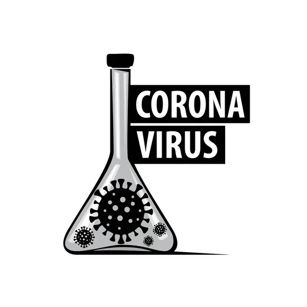 Vektorzeichen von Coronavirus und medizinischen Reagenzgläsern — Stockvektor