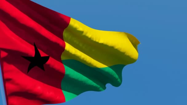 La bandera nacional de Guinea Bissau ondea en el viento — Vídeos de Stock