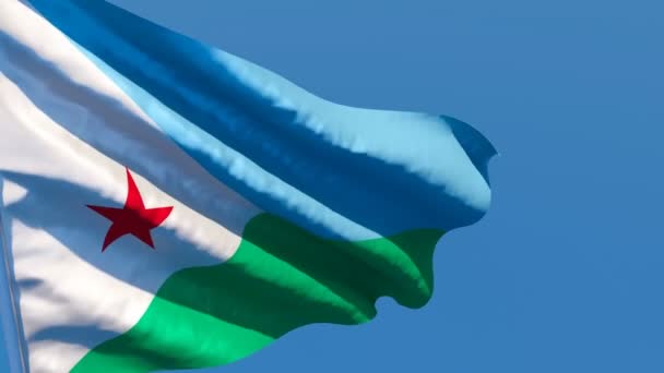 La bandera nacional de Yibuti ondea en el viento — Vídeo de stock