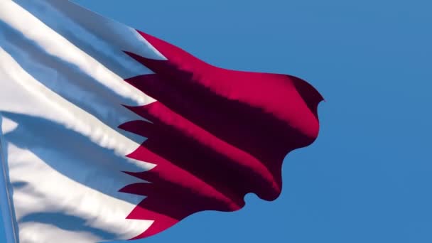 De nationale vlag van Qatar wappert in de wind — Stockvideo