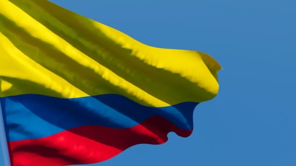 A bandeira nacional da Colômbia está voando ao vento — Vídeo de Stock