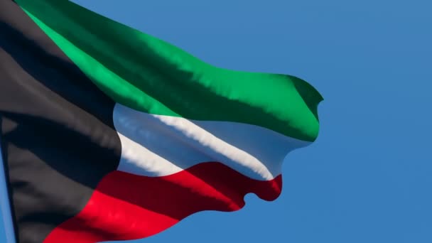 Kuveyt 'in ulusal bayrağı rüzgarda dalgalanıyor. — Stok video