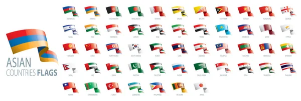 Bandiere nazionali dei paesi asiatici. Illustrazioni vettoriali — Vettoriale Stock