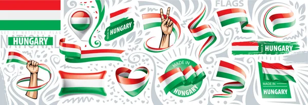 Vector set of the national flag of Hungary in various creative designs — Stock Vector